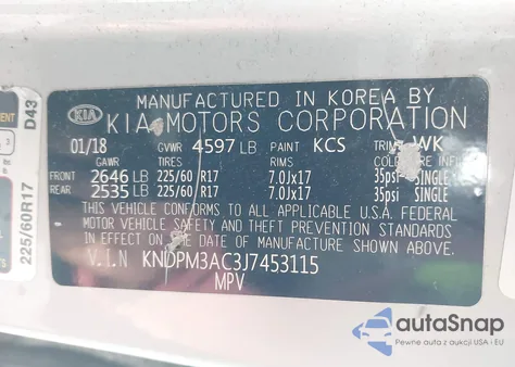 2018 Kia Sportage Lx from USA, damaged, VIN KNDPM3AC3J7453115